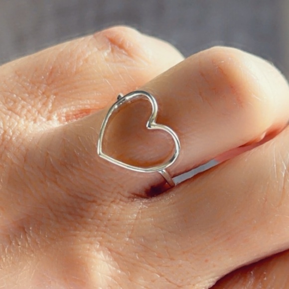 Sterling Silver Open Heart Ring - Minimalist Love Jewelry - Picture 6 of 14
